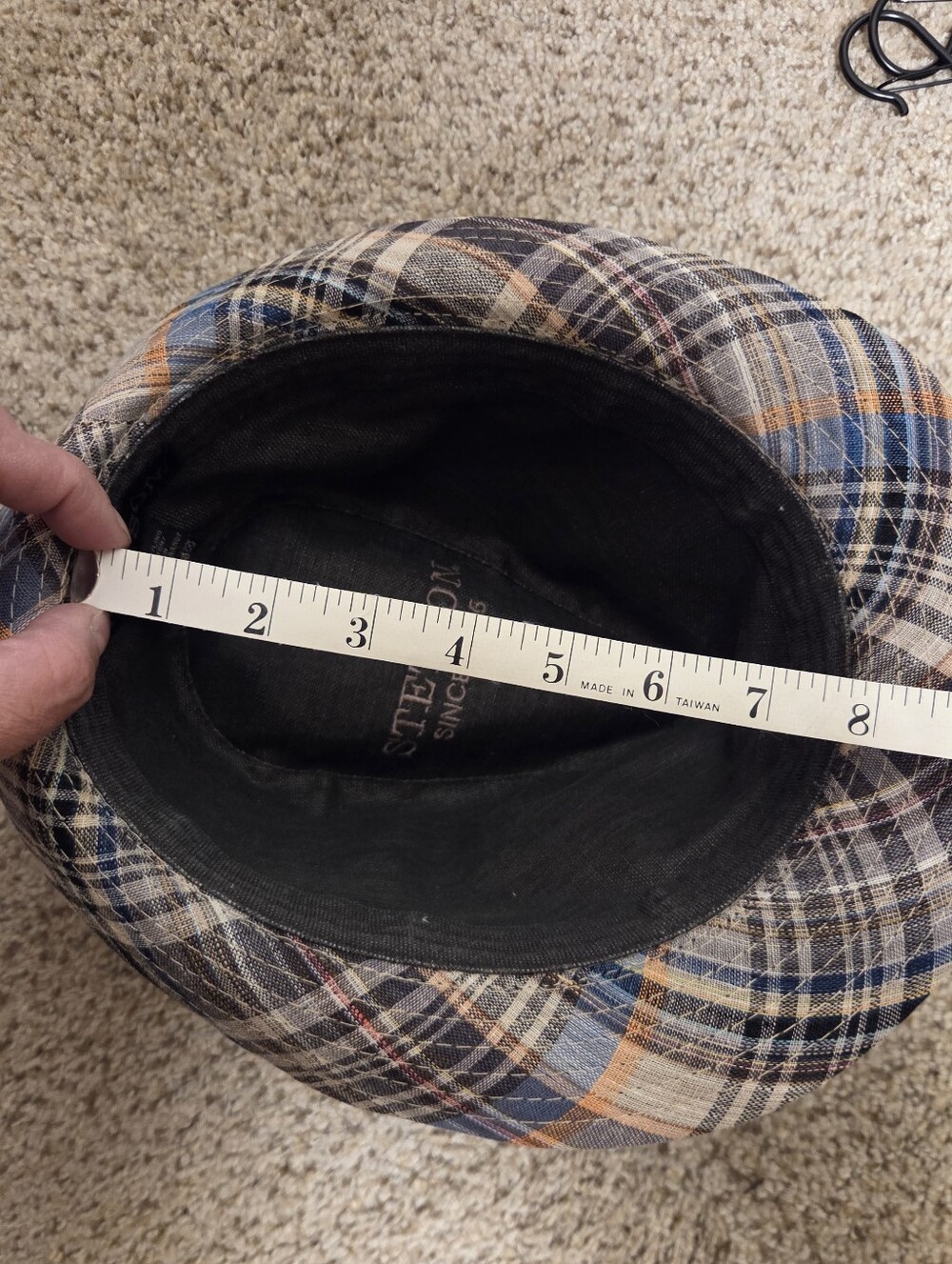 Stetson Plaid Linen Blend Fedora Hat Trilby Mens XL Classic Short Brim Blue Gray - Picture 10 of 11